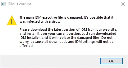 how to fix the idm main program is corrupt error message